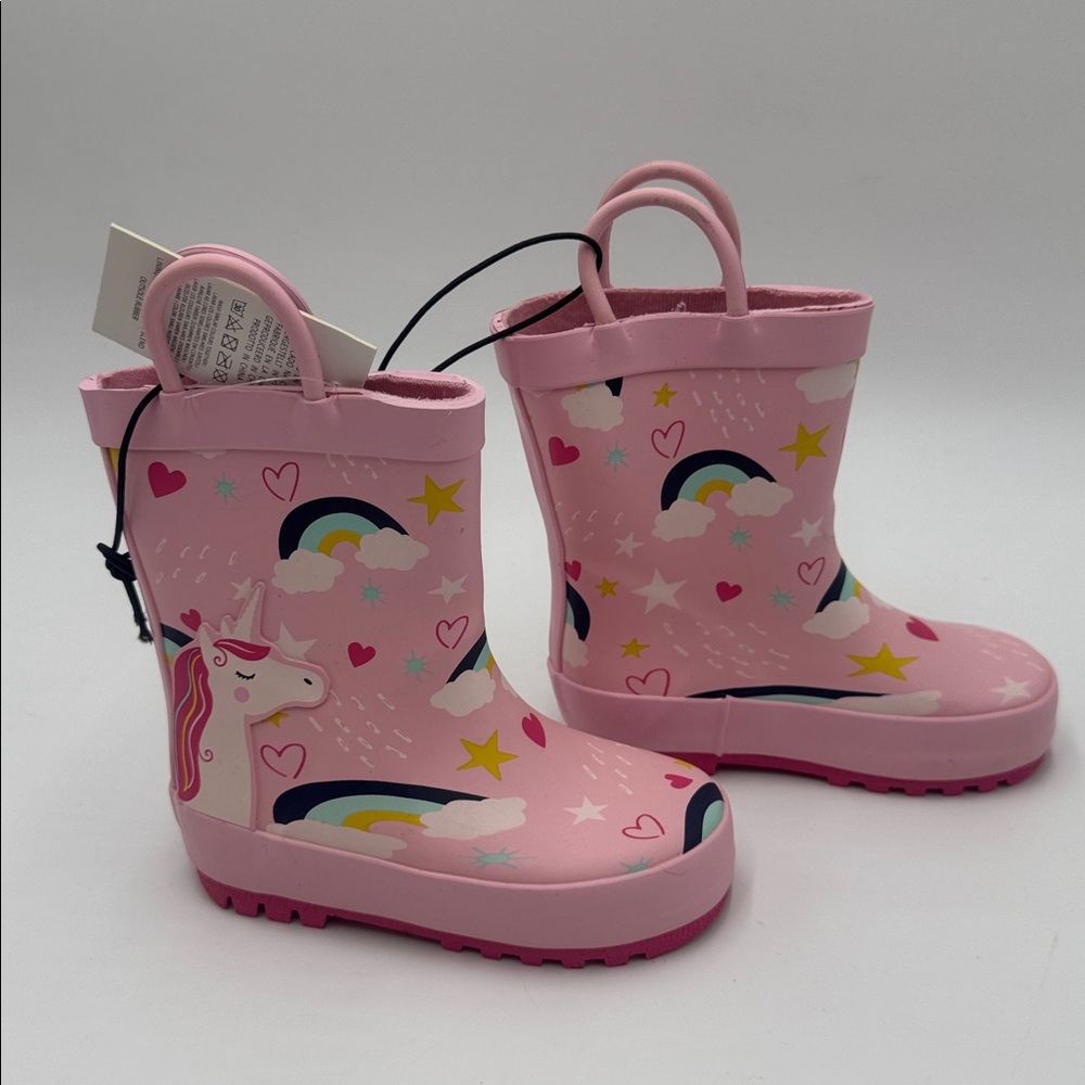 KomfysMe Kids Rain Boots Unicorn Rainbow Pink Toddler Size 5 - Picture 4 of 7